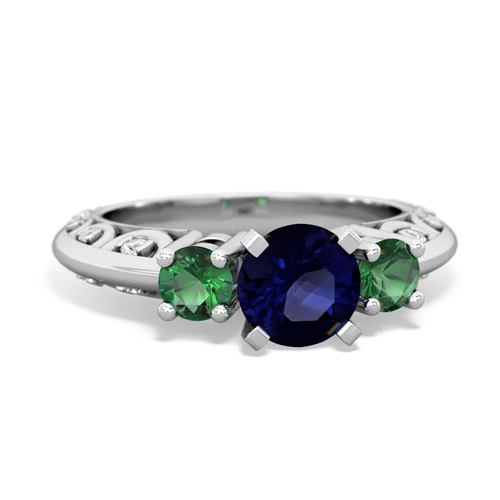 Sapphire Genuine Sapphire with Lab Created Emerald Art Deco ring Ring