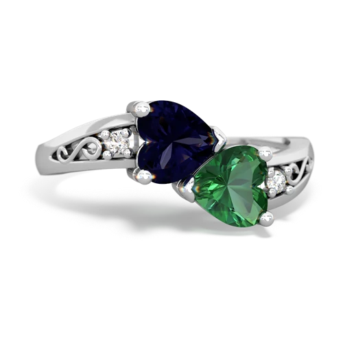 Sapphire Genuine Sapphire with Lab Created Emerald Snuggling Hearts ring Ring