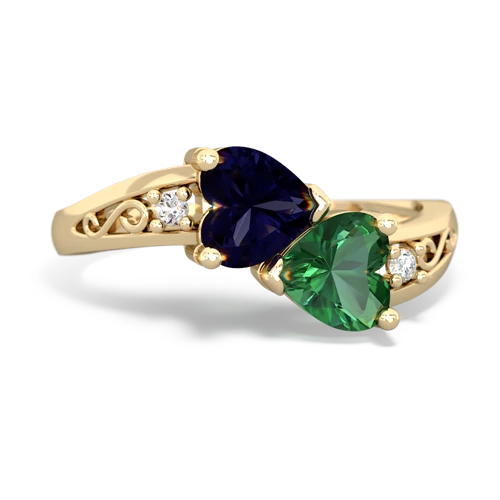 Sapphire Genuine Sapphire with Lab Created Emerald Snuggling Hearts ring Ring