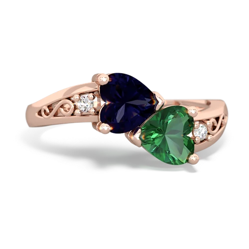 sapphire-lab emerald filligree ring