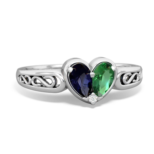Sapphire Genuine Sapphire with Lab Created Emerald filligree Heart ring Ring