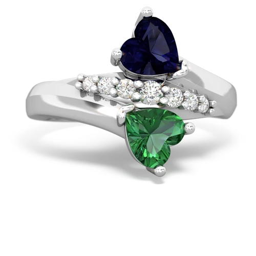 Sapphire Genuine Sapphire with Lab Created Emerald Heart to Heart Bypass ring Ring