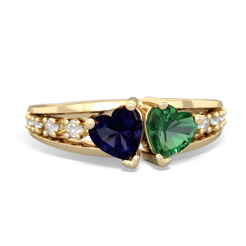 Sapphire Genuine Sapphire with Lab Created Emerald Heart to Heart ring Ring
