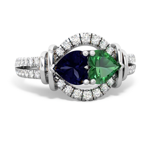 Sapphire Genuine Sapphire with Lab Created Emerald Art-Deco Keepsake ring Ring