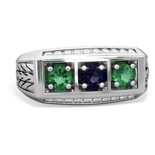 sapphire-lab emerald three stone ring