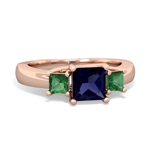 Sapphire Genuine Sapphire with Lab Created Emerald and Genuine Pink Tourmaline Three Stone Trellis ring Ring