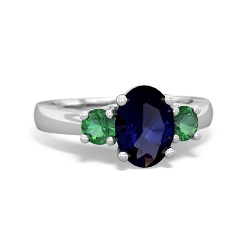 Sapphire Genuine Sapphire with Lab Created Emerald Three Stone Trellis ring Ring