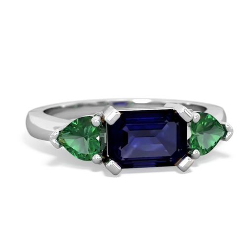 Sapphire Genuine Sapphire with Lab Created Emerald and Genuine Fire Opal Three Stone ring Ring
