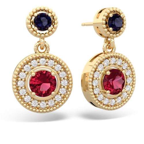 sapphire-lab ruby halo earrings