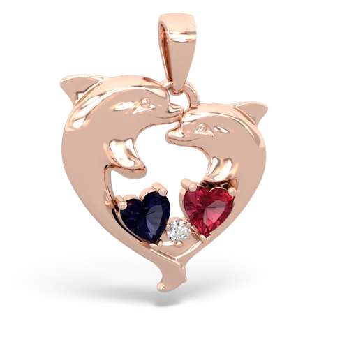 sapphire-lab ruby dolphins pendant