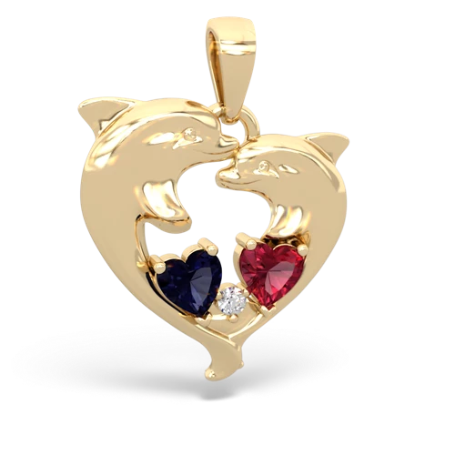 sapphire-lab ruby dolphins pendant