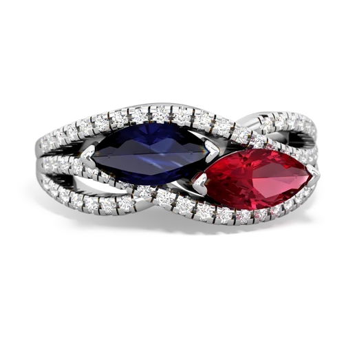 sapphire-lab ruby double heart ring