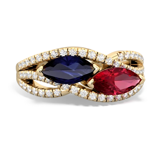 sapphire-lab ruby double heart ring