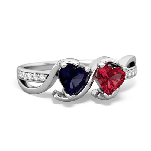 sapphire-lab ruby double heart ring