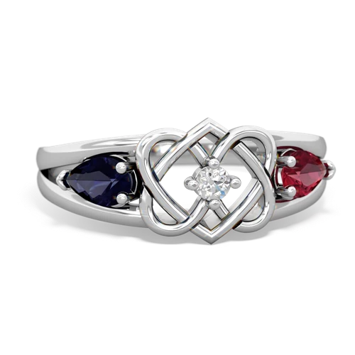 sapphire-lab ruby double heart ring
