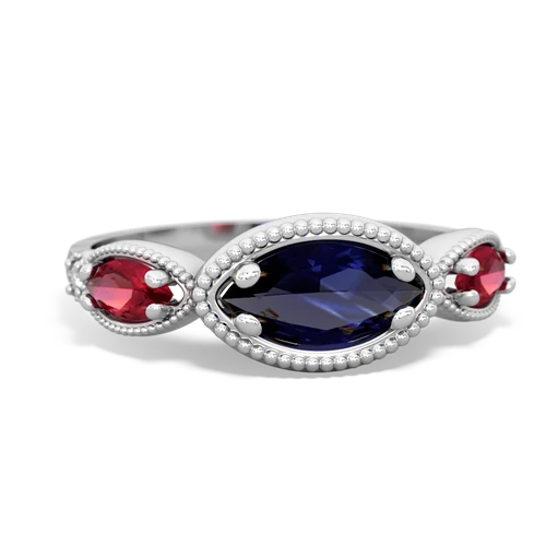 Sapphire Genuine Sapphire with Lab Created Ruby and Lab Created Ruby Antique Style Keepsake ring Ring