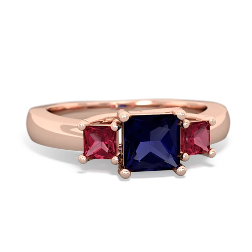 Sapphire Genuine Sapphire with Lab Created Ruby and Lab Created Emerald Three Stone Trellis ring Ring