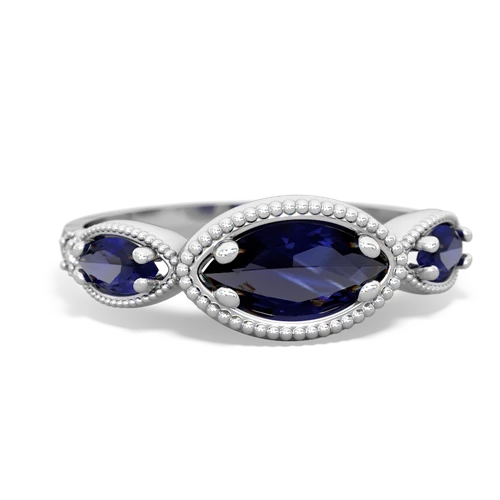 Sapphire Genuine Sapphire with Lab Created Sapphire and Genuine Aquamarine Antique Style Keepsake ring Ring