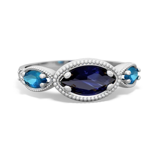 Sapphire Genuine Sapphire with Genuine London Blue Topaz and Lab Created Sapphire Antique Style Keepsake ring Ring