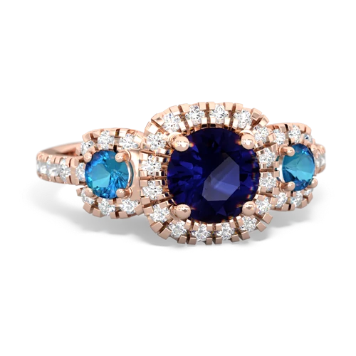 Genuine Sapphire with Genuine London Blue Topaz and Genuine Fire Opal Regal Halo ring