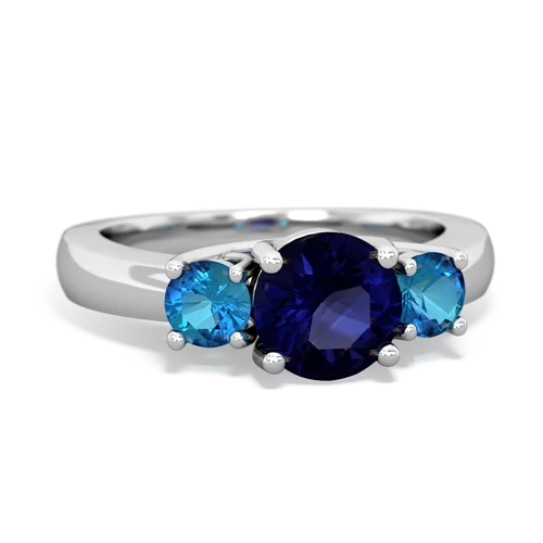 Genuine Sapphire with Genuine London Blue Topaz and Genuine Fire Opal Three Stone Trellis ring