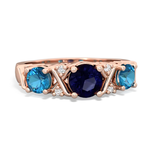 Genuine Sapphire with Genuine London Blue Topaz and Genuine Fire Opal Hugs and Kisses ring
