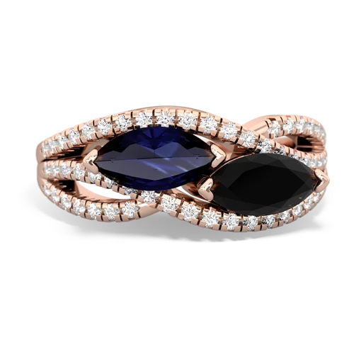 sapphire-onyx double heart ring