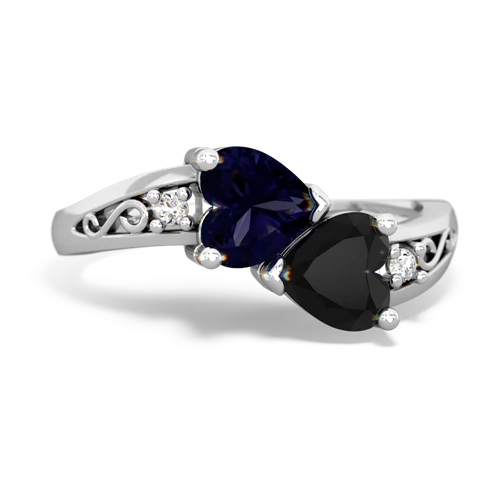 sapphire-onyx filligree ring