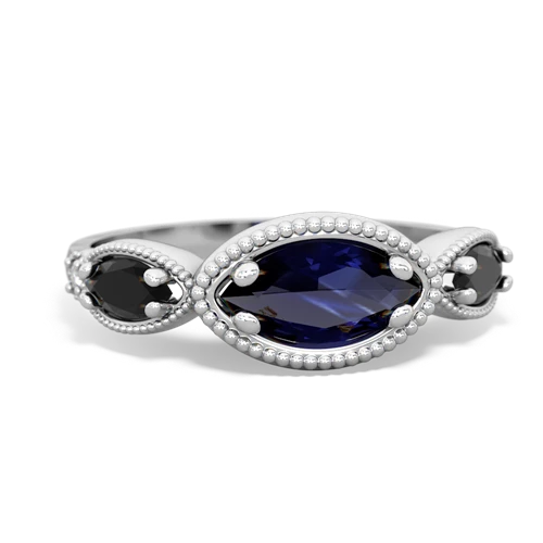 Sapphire Genuine Sapphire with Genuine Black Onyx and Genuine White Topaz Antique Style Keepsake ring Ring