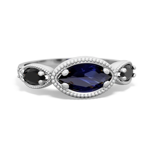 sapphire-onyx milgrain marquise ring