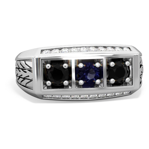 sapphire-onyx three stone ring