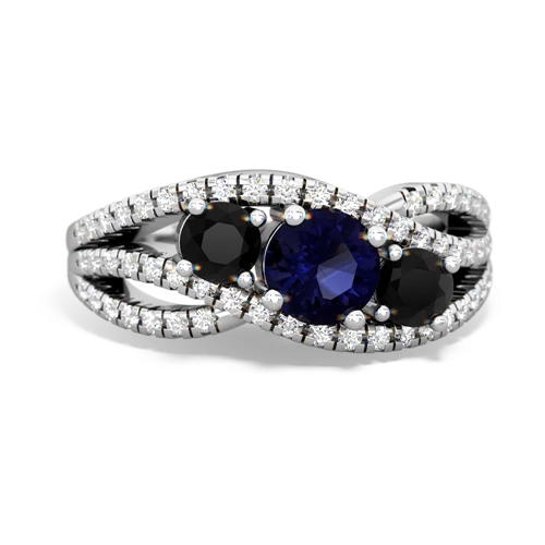 sapphire-onyx three stone pave ring