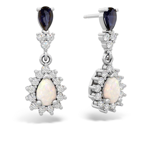 Sapphire Genuine Sapphire with Genuine Opal Halo Pear Dangle earrings Earrings