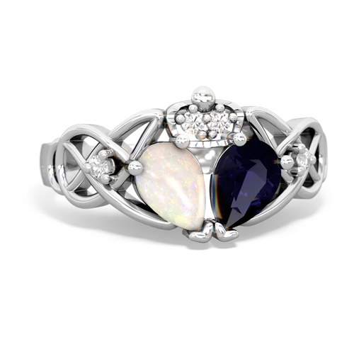 Sapphire Genuine Sapphire with Genuine Opal Two Stone Claddagh ring Ring