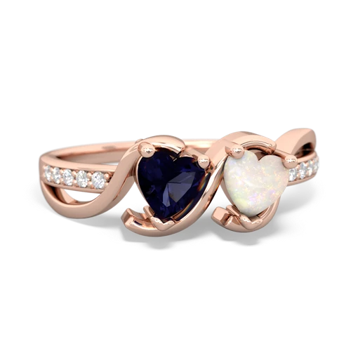 sapphire-opal double heart ring