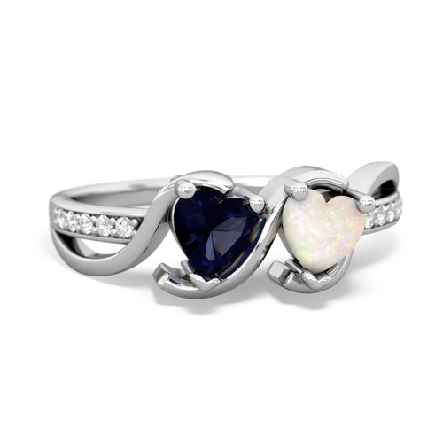 sapphire-opal double heart ring