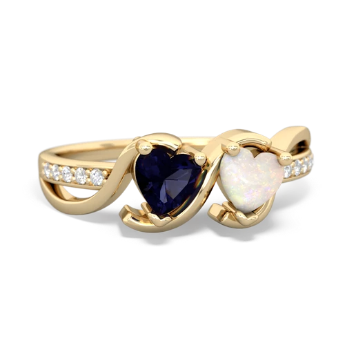 sapphire-opal double heart ring