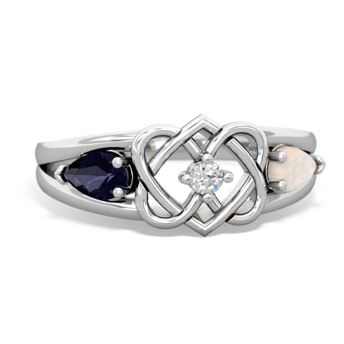 Sapphire Genuine Sapphire with Genuine Opal Hearts Intertwined ring Ring