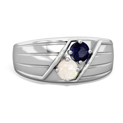 Sapphire Genuine Sapphire with Genuine Opal Art Deco Men's ring Ring