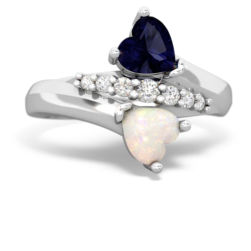 Sapphire Genuine Sapphire with Genuine Opal Heart to Heart Bypass ring Ring