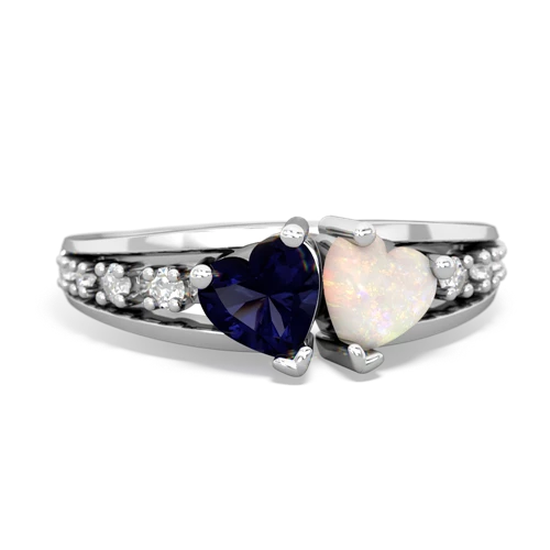 Sapphire Genuine Sapphire with Genuine Opal Heart to Heart ring Ring