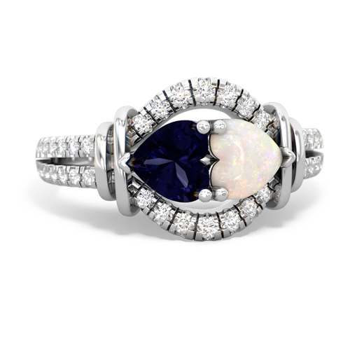 Sapphire Genuine Sapphire with Genuine Opal Art-Deco Keepsake ring Ring