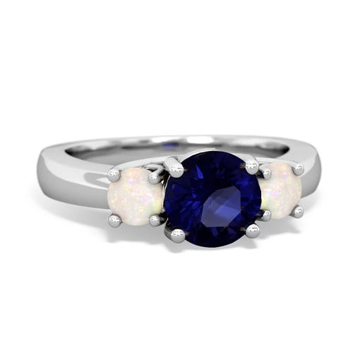 Genuine Sapphire with Genuine Opal and Genuine Aquamarine Three Stone Trellis ring