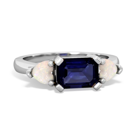 Genuine Sapphire with Genuine Opal and Genuine Aquamarine Three Stone ring