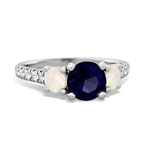 Genuine Sapphire with Genuine Opal and Genuine Aquamarine Pave Trellis ring