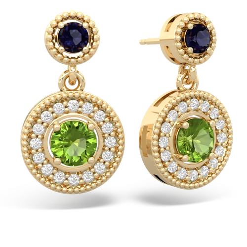 sapphire-peridot halo earrings