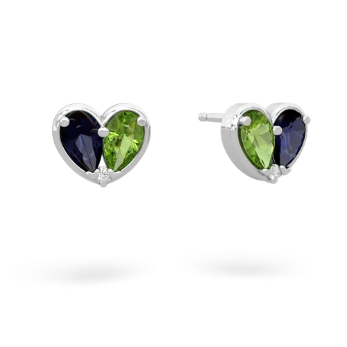 sapphire-peridot one heart earrings