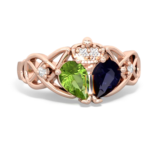 Sapphire Genuine Sapphire with Genuine Peridot Two Stone Claddagh ring Ring