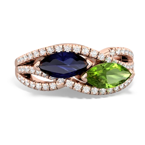 sapphire-peridot double heart ring