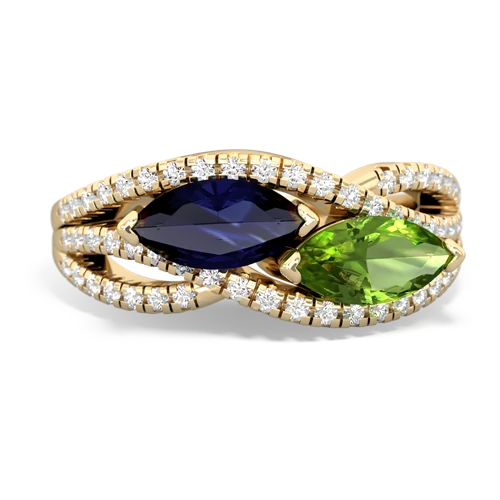 sapphire-peridot double heart ring